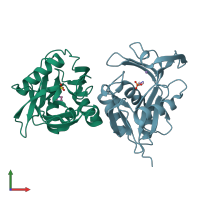 PDB entry 1hx3 coloured by chain, front view.