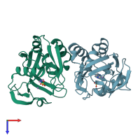 PDB entry 1hx3 coloured by chain, top view.