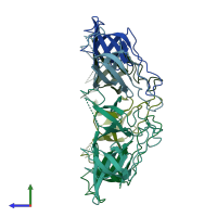 PDB entry 1hx5 coloured by chain, side view.