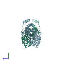 PDB entry 1hx8 coloured by chain, side view.