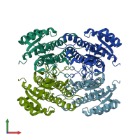 PDB entry 1hxh coloured by chain, front view.