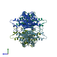 PDB entry 1hxh coloured by chain, side view.