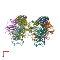 PDB entry 1hxm coloured by chain, top view.