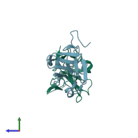 PDB entry 1hxr coloured by chain, side view.