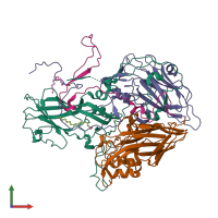 PDB entry 1hxs coloured by chain, front view.