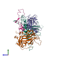 PDB entry 1hxs coloured by chain, side view.
