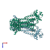PDB entry 1hy0 coloured by chain, top view.