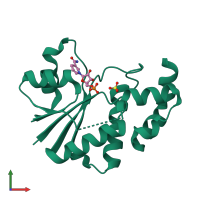 PDB entry 1hyb coloured by chain, front view.