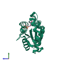 PDB entry 1hyb coloured by chain, side view.