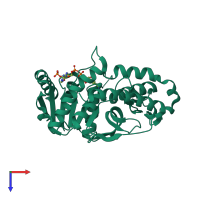 PDB entry 1hye coloured by chain, top view.