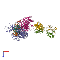 PDB entry 1hys coloured by chain, top view.