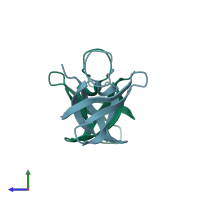 PDB entry 1hza coloured by chain, side view.