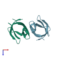 PDB entry 1hza coloured by chain, top view.