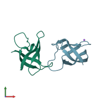 PDB entry 1hzb coloured by chain, front view.