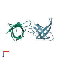 PDB entry 1hzb coloured by chain, top view.