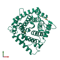 PDB entry 1hzf coloured by chain, front view.