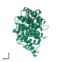 PDB entry 1hzf coloured by chain, side view.