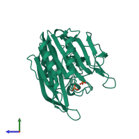 PDB entry 1hzg coloured by chain, side view.