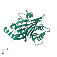 PDB entry 1hzg coloured by chain, top view.