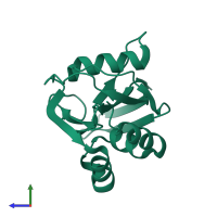 PDB entry 1hzt coloured by chain, side view.