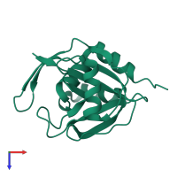PDB entry 1hzt coloured by chain, top view.