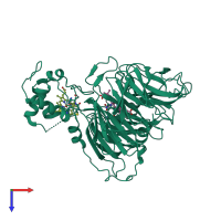 PDB entry 1hzv coloured by chain, top view.