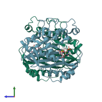 PDB entry 1i00 coloured by chain, side view.