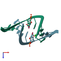 PDB entry 1i0f coloured by chain, top view.