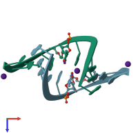 PDB entry 1i0k coloured by chain, top view.