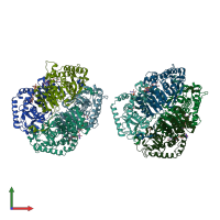 PDB entry 1i10 coloured by chain, front view.