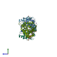 PDB entry 1i12 coloured by chain, side view.