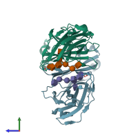 PDB entry 1i1c coloured by chain, side view.