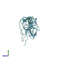 PDB entry 1i1j coloured by chain, side view.