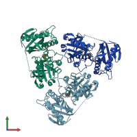 PDB entry 1i1k coloured by chain, front view.