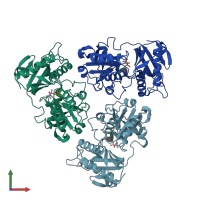 PDB entry 1i1l coloured by chain, front view.