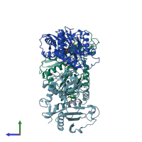 PDB entry 1i1l coloured by chain, side view.
