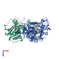 PDB entry 1i1l coloured by chain, top view.