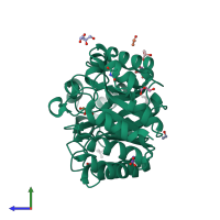 PDB entry 1i1w coloured by chain, side view.