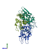 PDB entry 1i22 coloured by chain, side view.