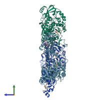 PDB entry 1i2d coloured by chain, side view.