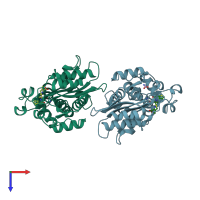 PDB entry 1i2w coloured by chain, top view.