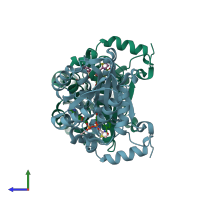 PDB entry 1i2z coloured by chain, side view.