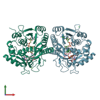 PDB entry 1i3m coloured by chain, front view.