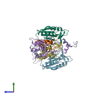 PDB entry 1i3o coloured by chain, side view.