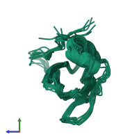 PDB entry 1i42 coloured by chain, ensemble of 10 models, side view.