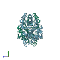 PDB entry 1i45 coloured by chain, side view.