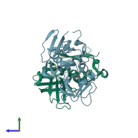 PDB entry 1i4g coloured by chain, side view.