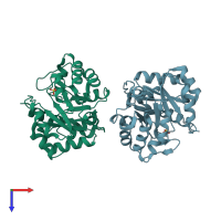 PDB entry 1i4n coloured by chain, top view.