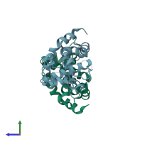 PDB entry 1i4s coloured by chain, side view.