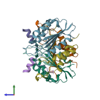 PDB entry 1i51 coloured by chain, side view.